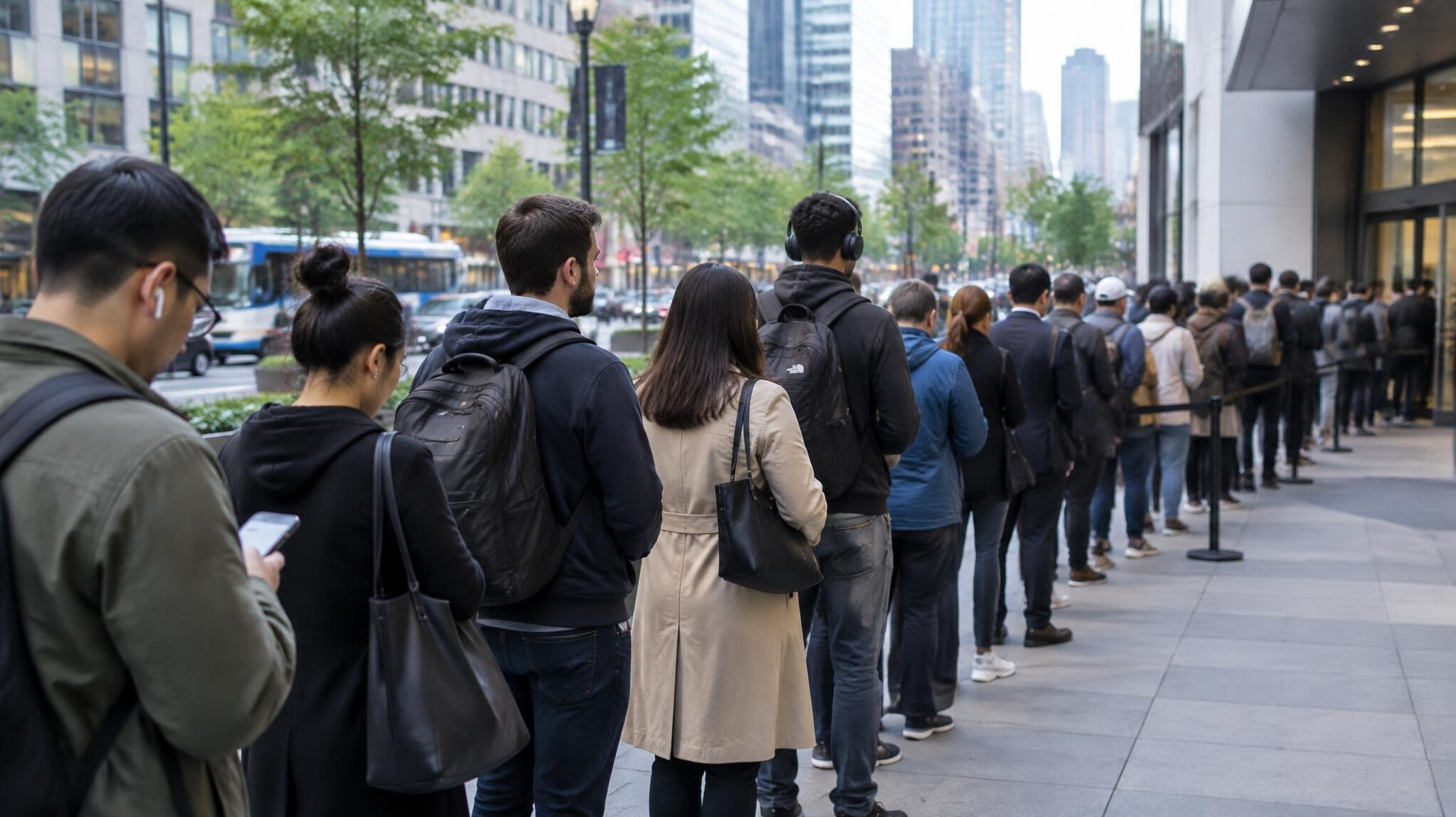 people waiting in city line